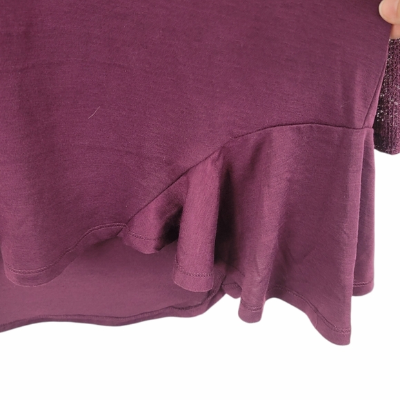Burgundy V- neck Long sleeve Oversized mesh bell cuffs Tunic Top - Picture 6 of 16